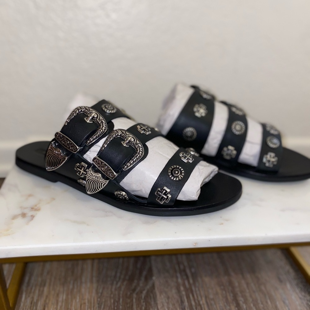 Sol Sana Eastwood Slide Black with Silver Buckles
